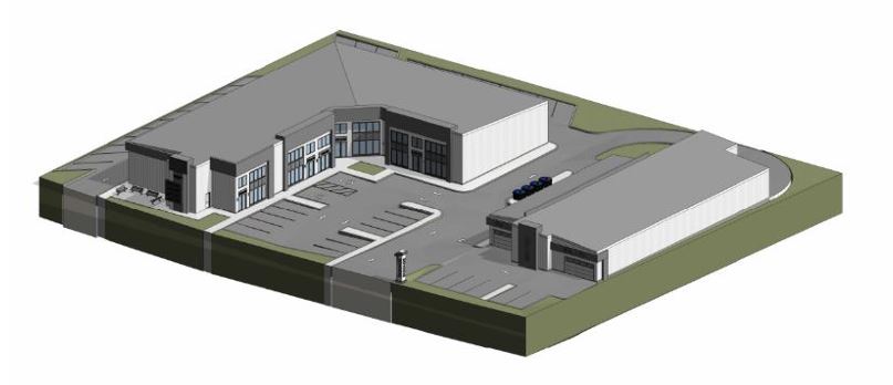 Commercial structural engineering project — car wash and retail plaza steel structure, Cochrane Alberta