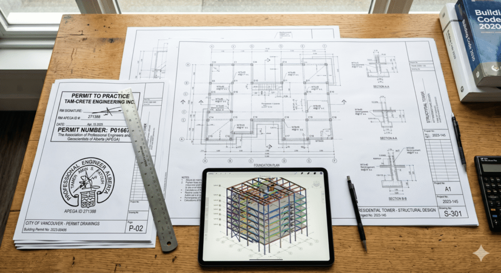 P.Eng stamped engineering permit drawings for a residential project in Calgary, Calgary Building Permit Plans.