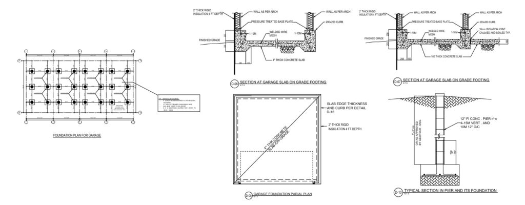 Stamped structural engineering drawings for a garage foundation slab in Calgary by Tam-Crete Engineering.