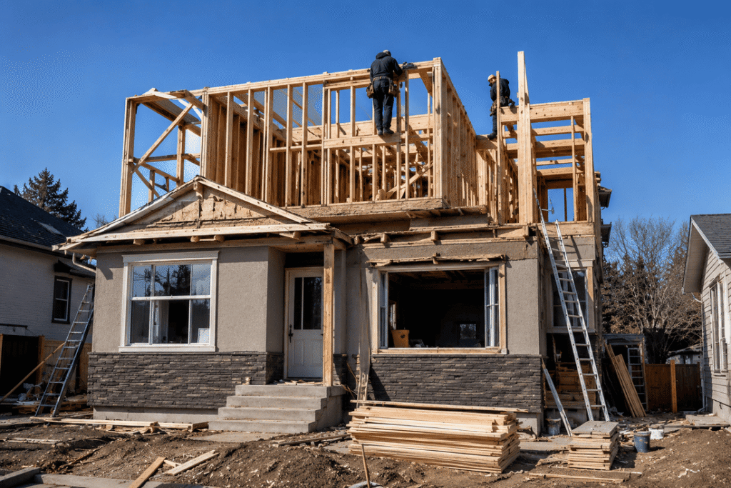 Second story addition Calgary construction neighborhood.