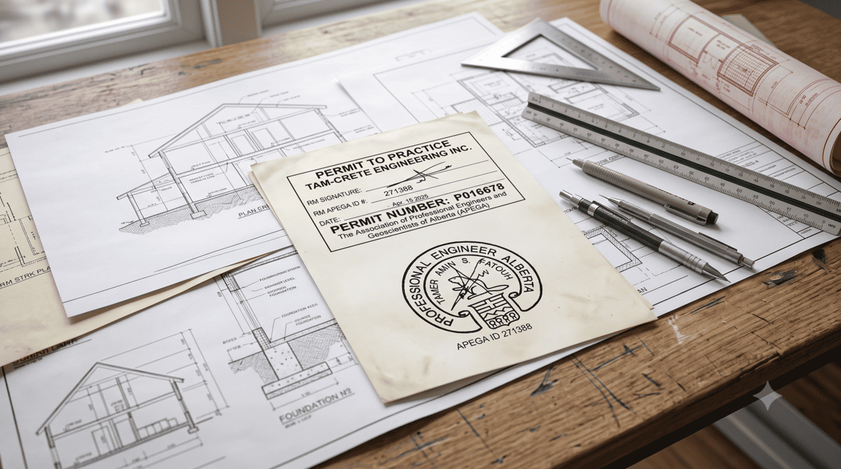 Building permit documents and stamped structural drawings for a load bearing wall removal in Calgary